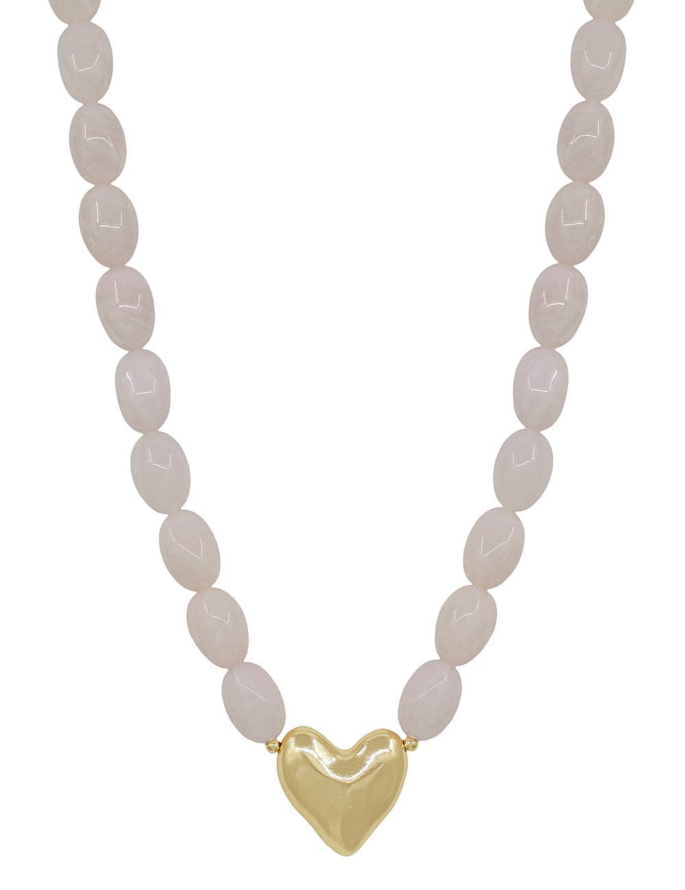 Pink Acrylic Oval Beaded with Gold Heart 16"-18" Necklace