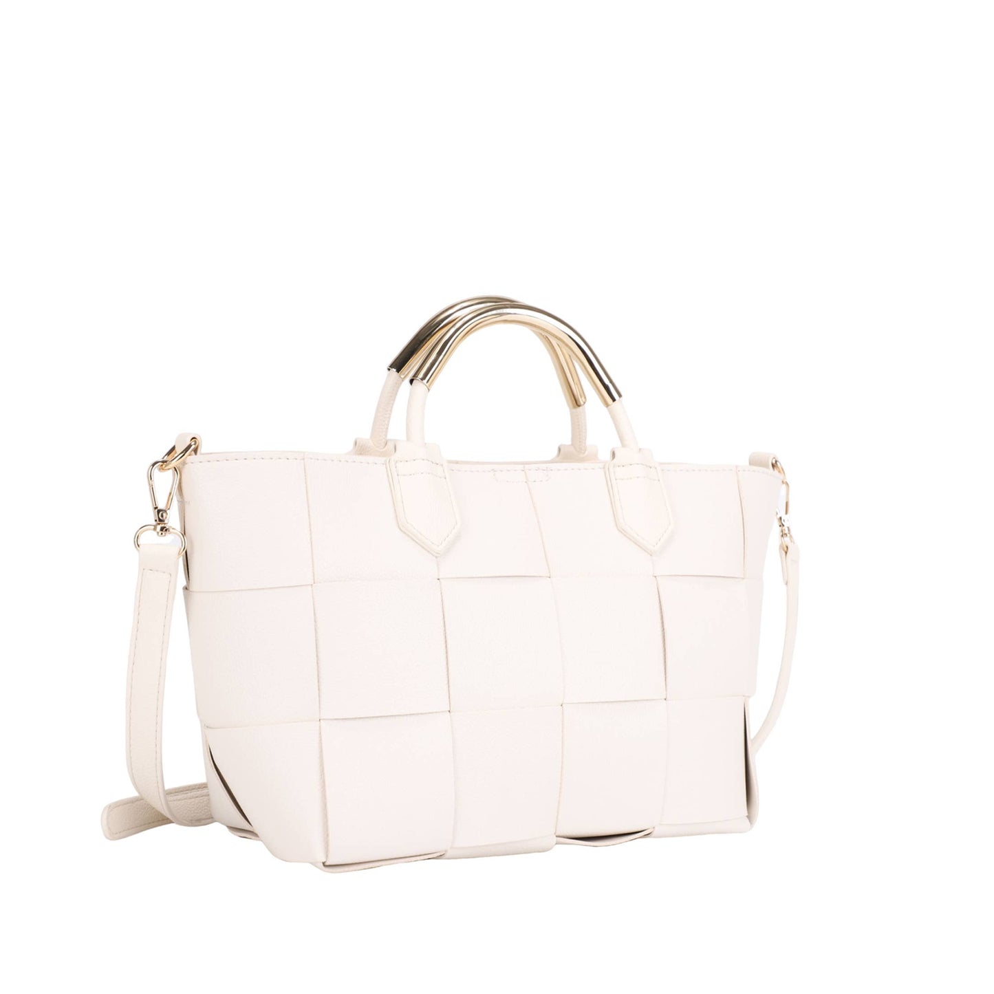 Maryann Woven Satchel with Metal Handle: Off-White