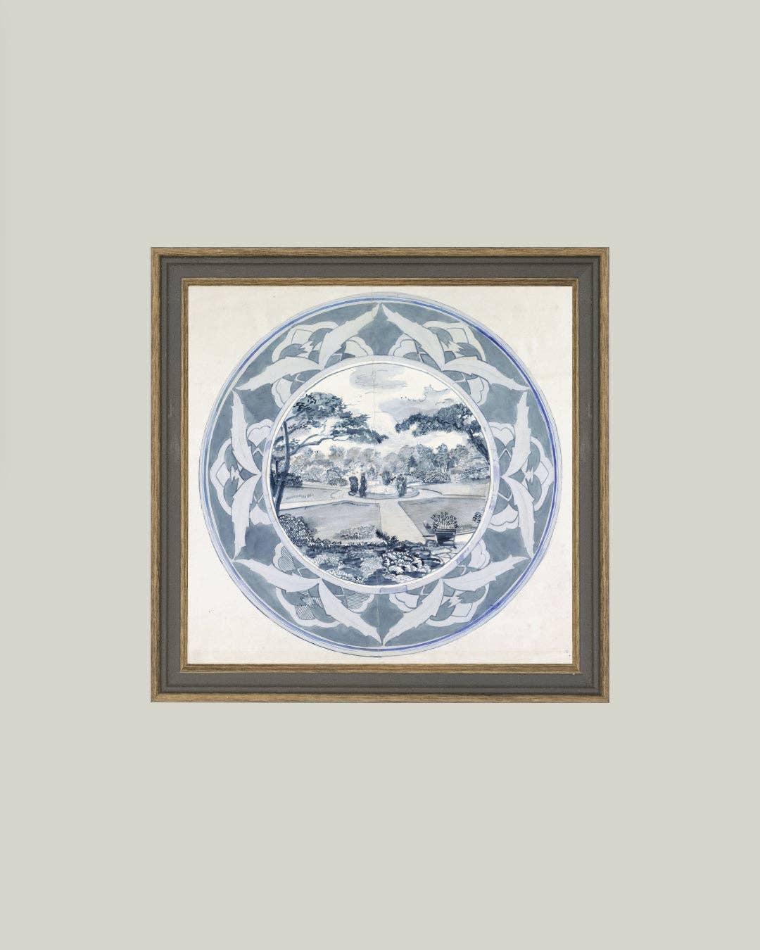 Garden View Design Framed Antique Art: 8x8