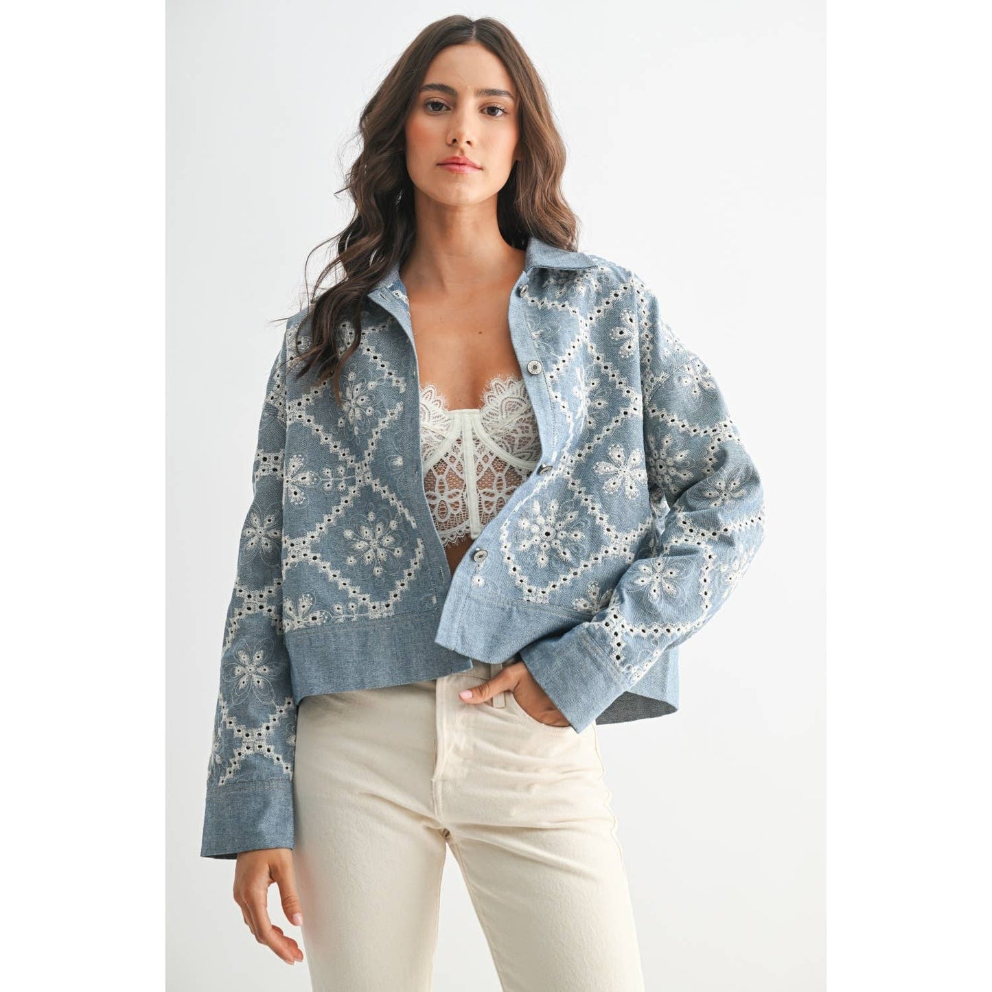 Embroidered Light Denim Jacket