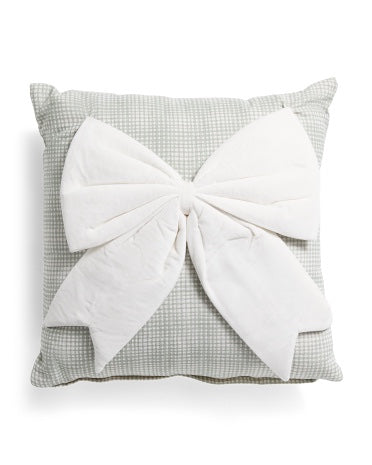 Velvet Bow Pillow | Green | 18x18