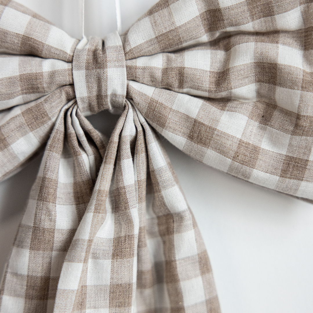 Bow Beige Gingham Fabric Bows: Large