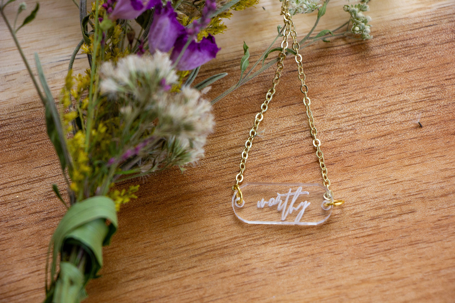 Affirm Acrylic & Gold Necklace: Worthy