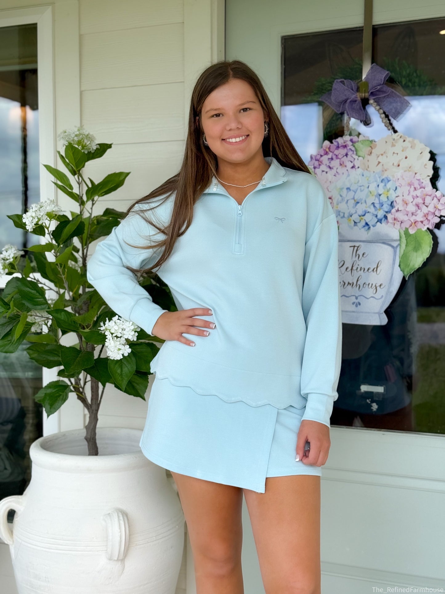 The Waverly Scallop Pullover-Blue