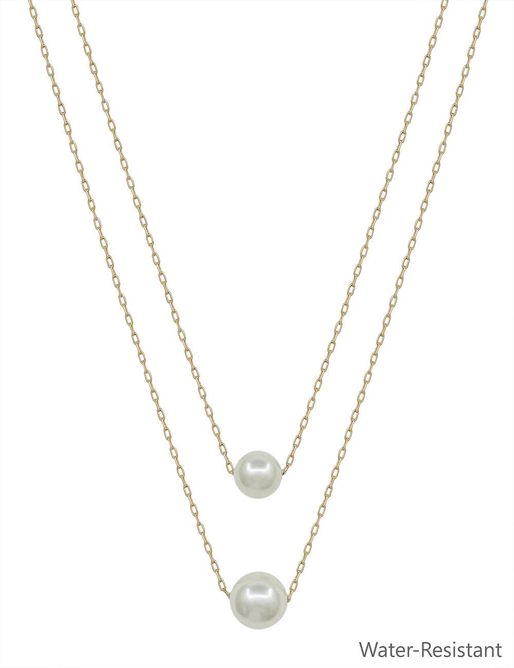 Water Resistant Double Layered Gold and Pearl 10mm&12mm Ball 16"-18" Necklace