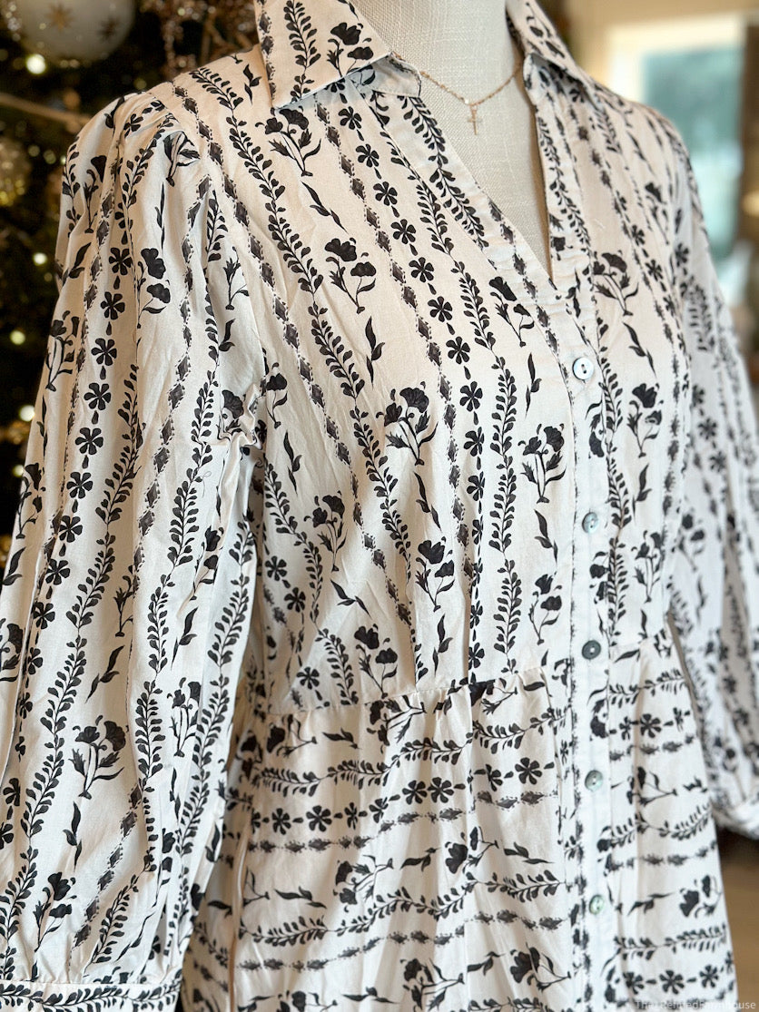 Ivory/Ink Black Button Down Dress