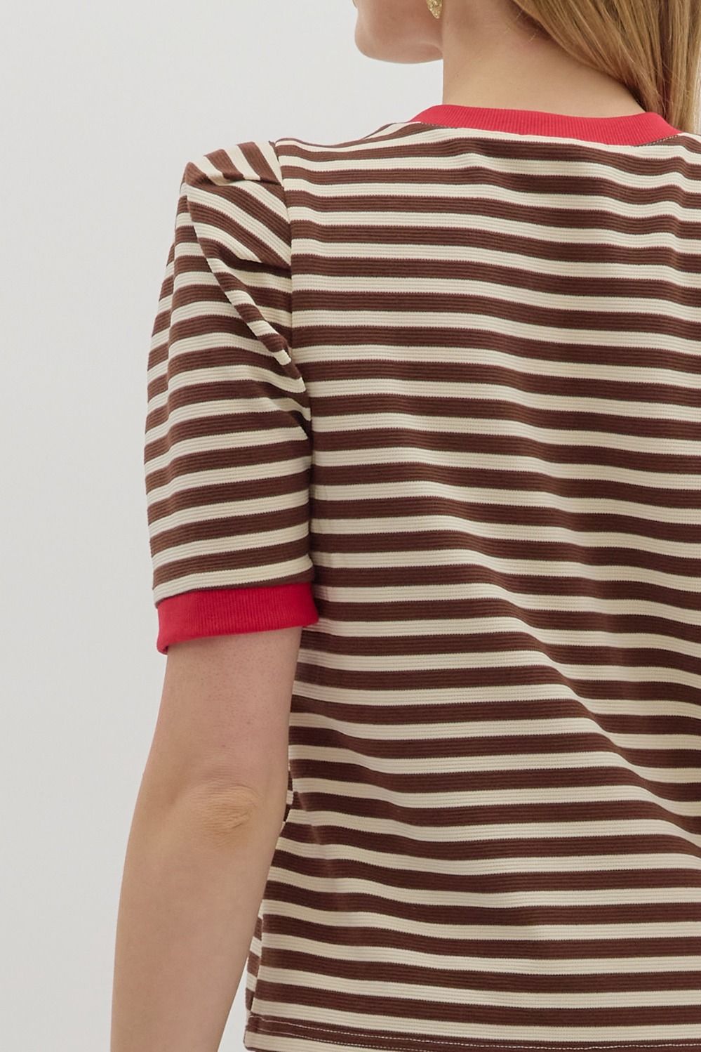 Cocoa Pop Stripe Puff Sleeve Top