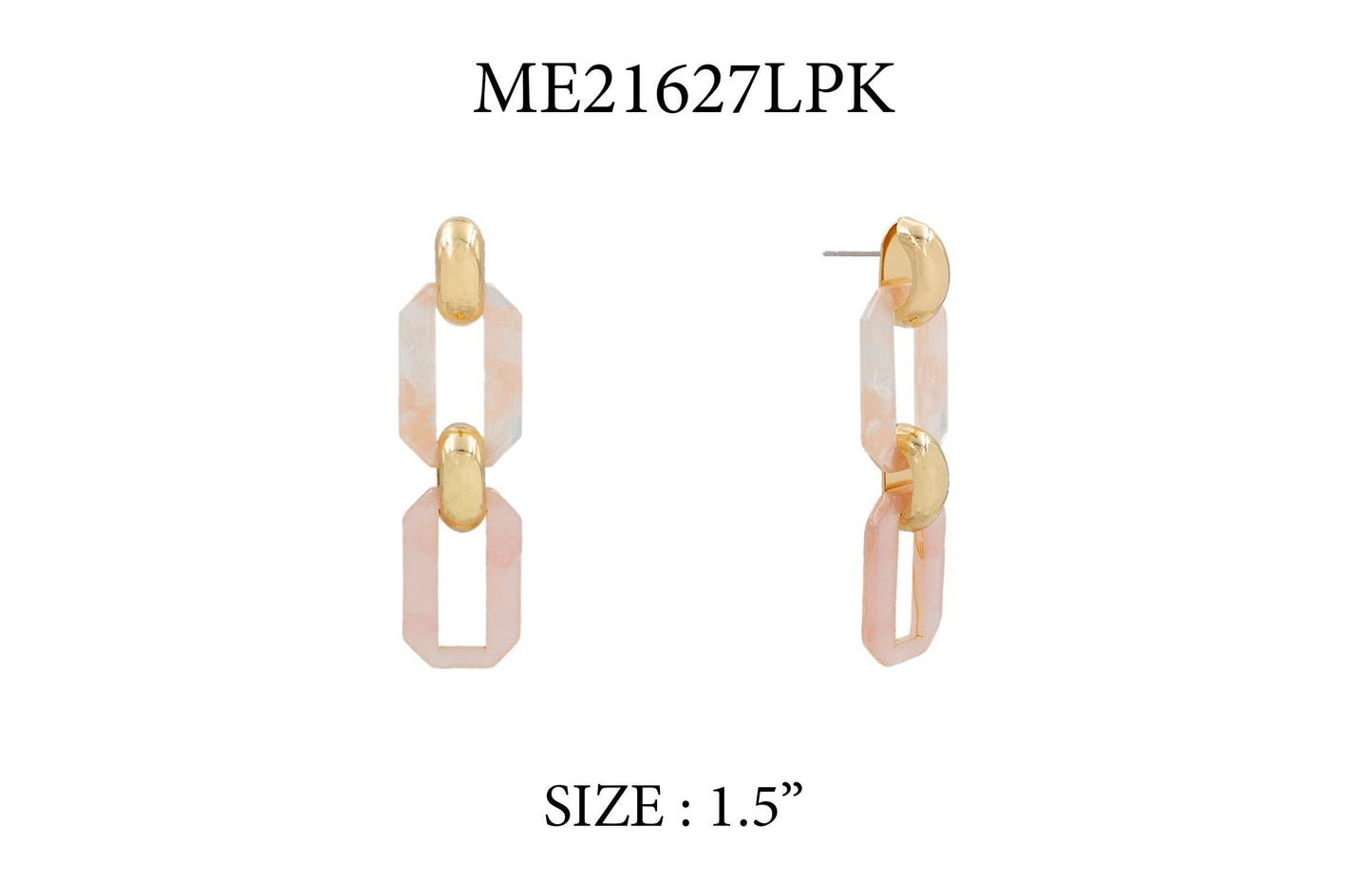 Light Pink Acrylic Link and Gold 2.3" Drop Earring