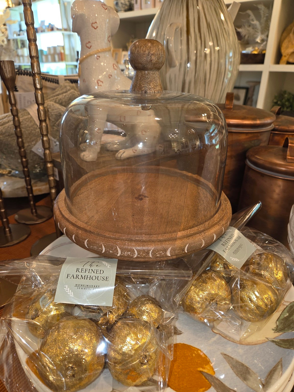 Farmhouse Wood & Glass Cheese Dome