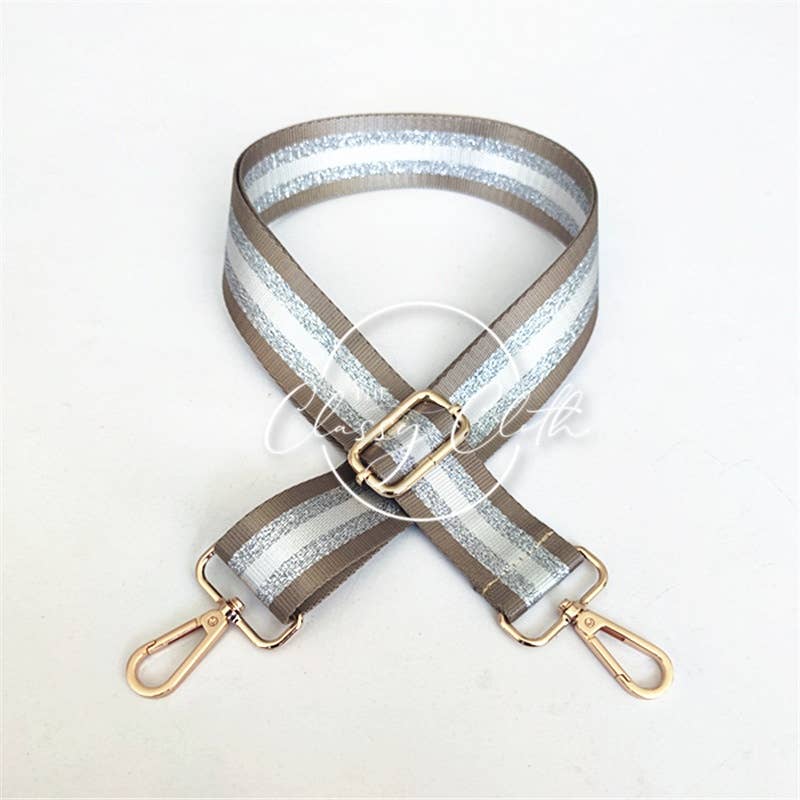 Crossbody Guitar Strap - Beige Silver Vertical Stripe RTS