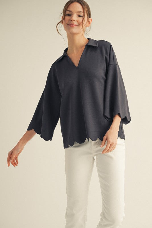 Charcoal Scallop & Sway Top