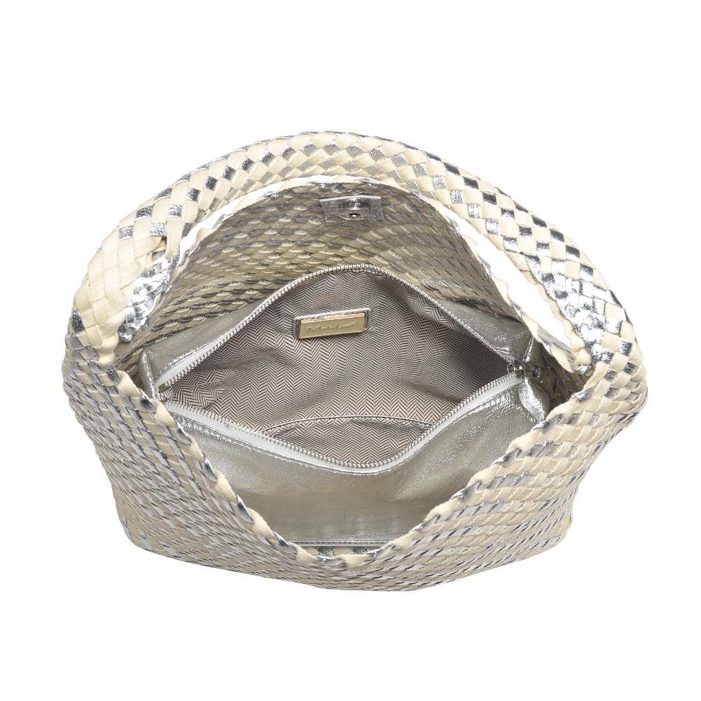 Ellery Mixed Material Woven Hobo: Silver Ivory
