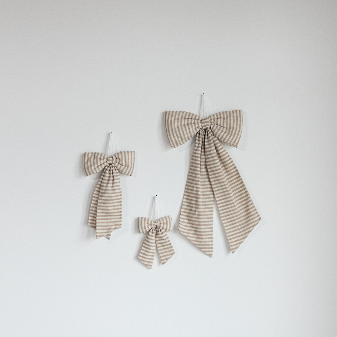 Bows Striped Beige Sand Fabric : Large