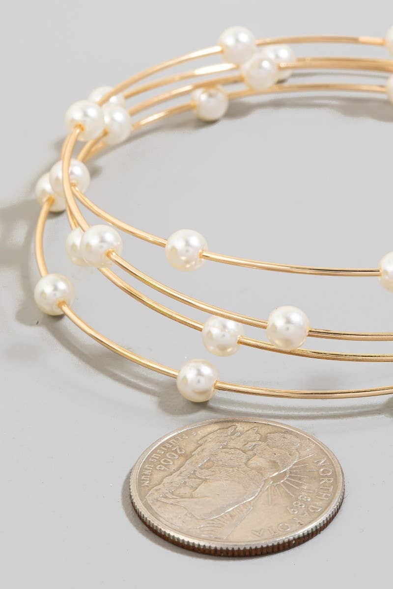 Pearl Beads Layered Wire Bangle Bracelets: GDCRM