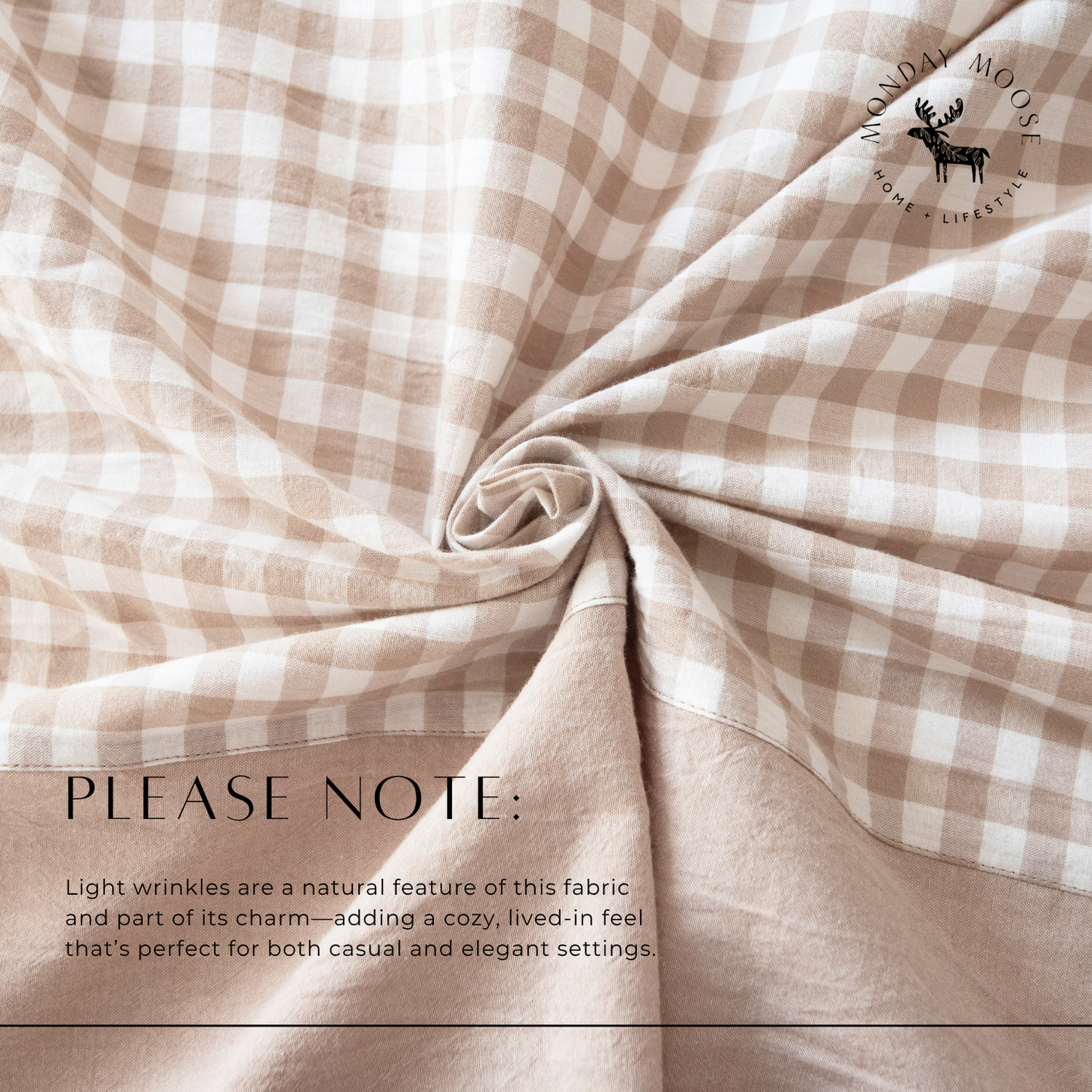 Taupe/White Gingham Ruffle Tablecloth - Beige: 60" round