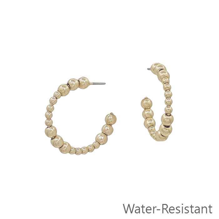 Gold 1" 4MM and 2MM Beaded Hoop Earring
