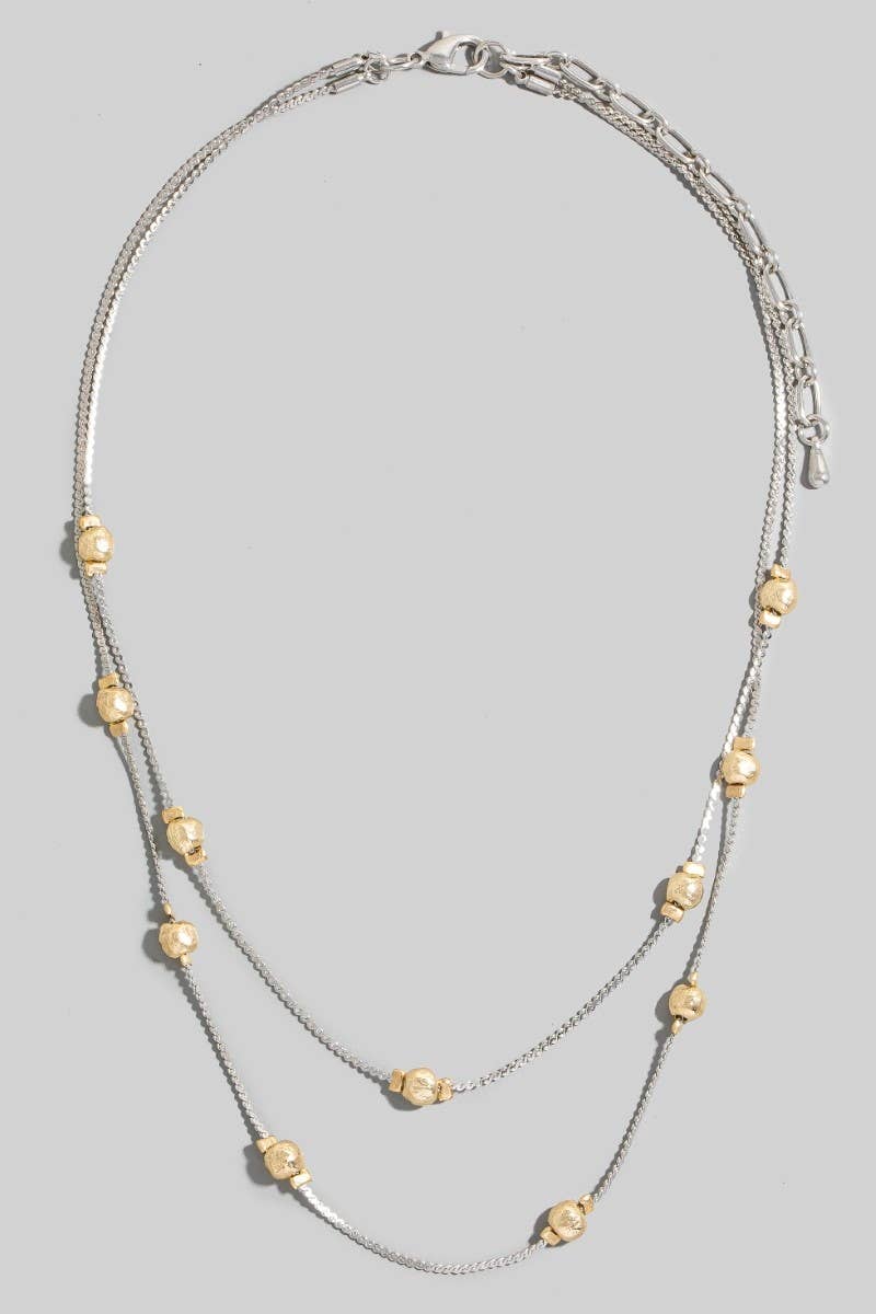 Station Beads Layered Chain Necklace: GD