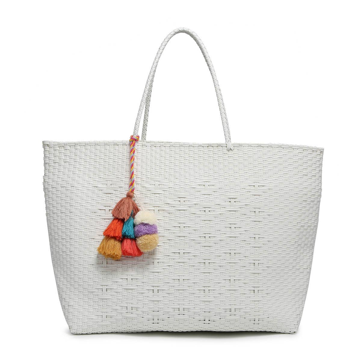M2068 Shelby Large Handwoven Tote w/ Pom-Poms
