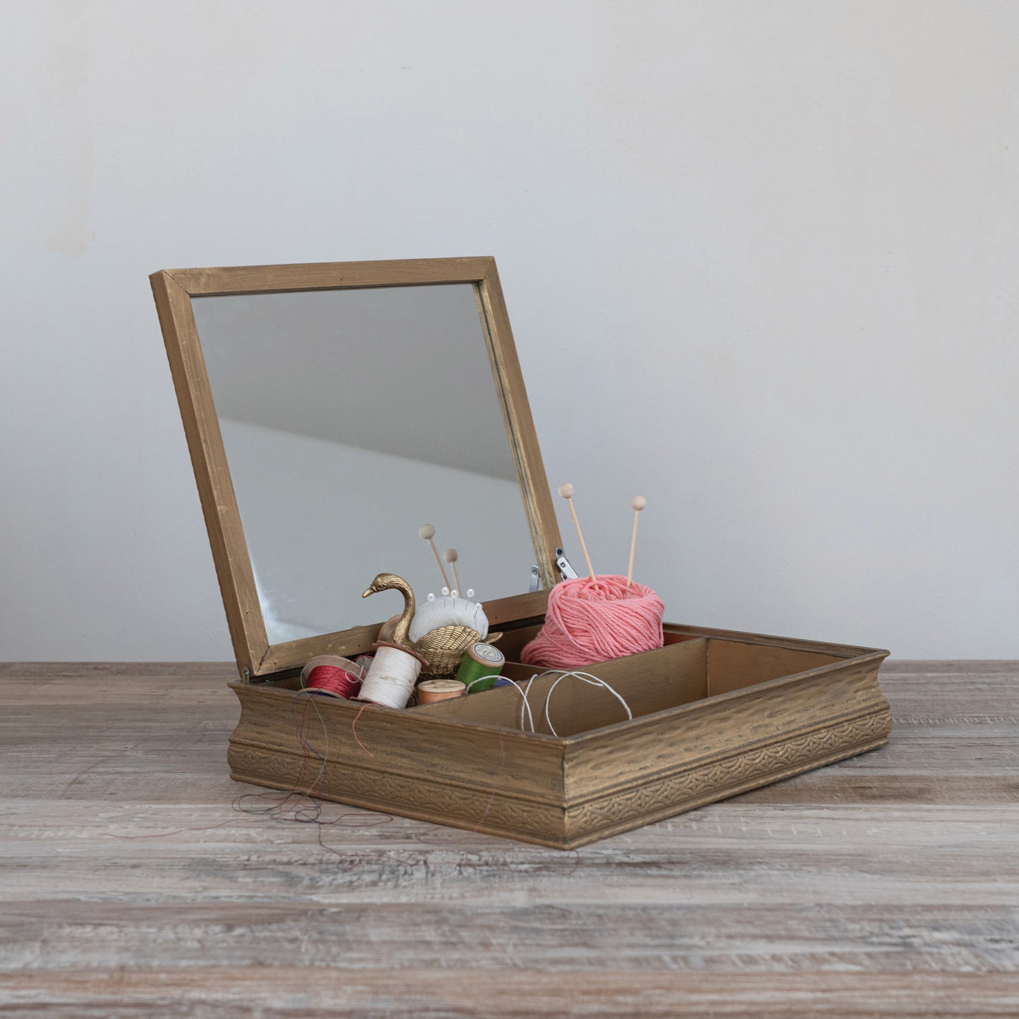Hand-Painted Wood Box with 3 Compartments