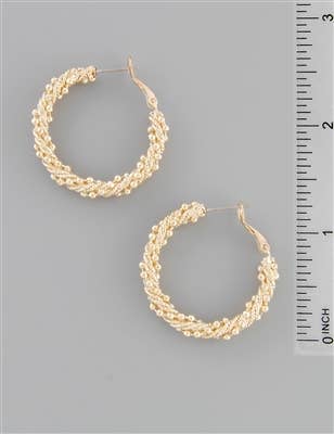 Gold Small Beaded Wrapped Hoop 1.75" Earring