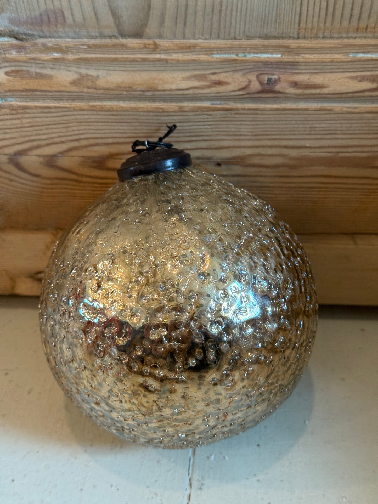 5" Round Etched Mercury Glass Ball Ornament, Oxidized Antique Copper Finish