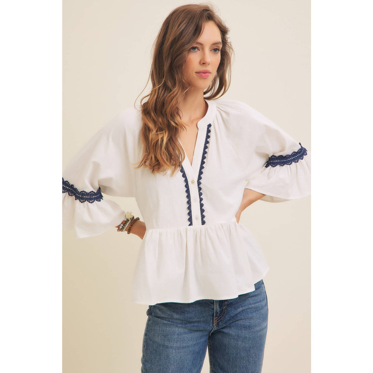 Button Down Baby Doll Peplum Top