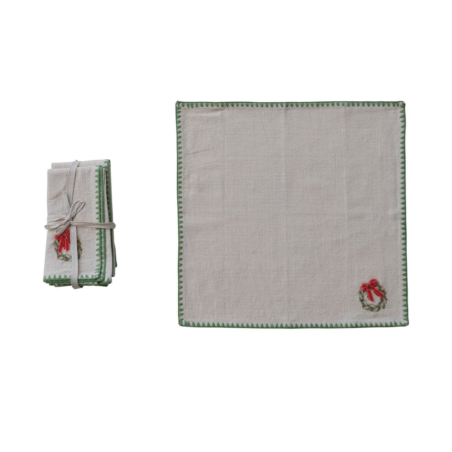 Napkins with Embroidered Wreath & Appliqued, Set of 4