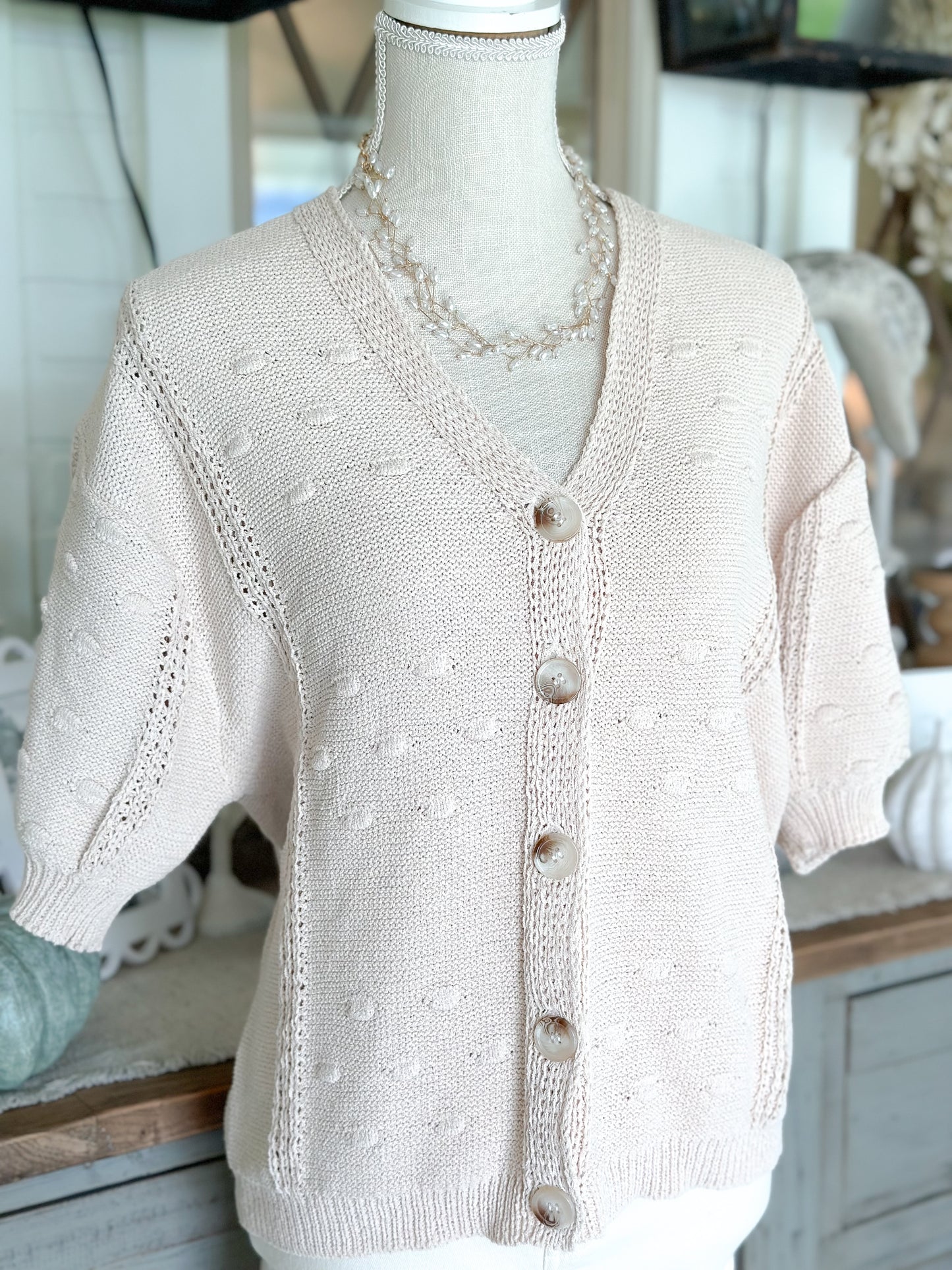Oatmeal Textured Buttoned Cardigan