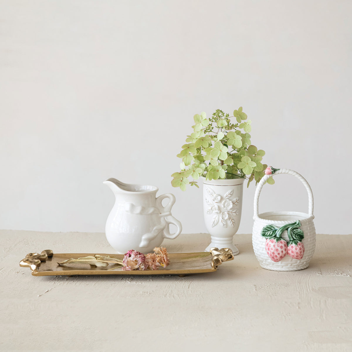 Stoneware Pitcher with Bow Shaped Handle, White