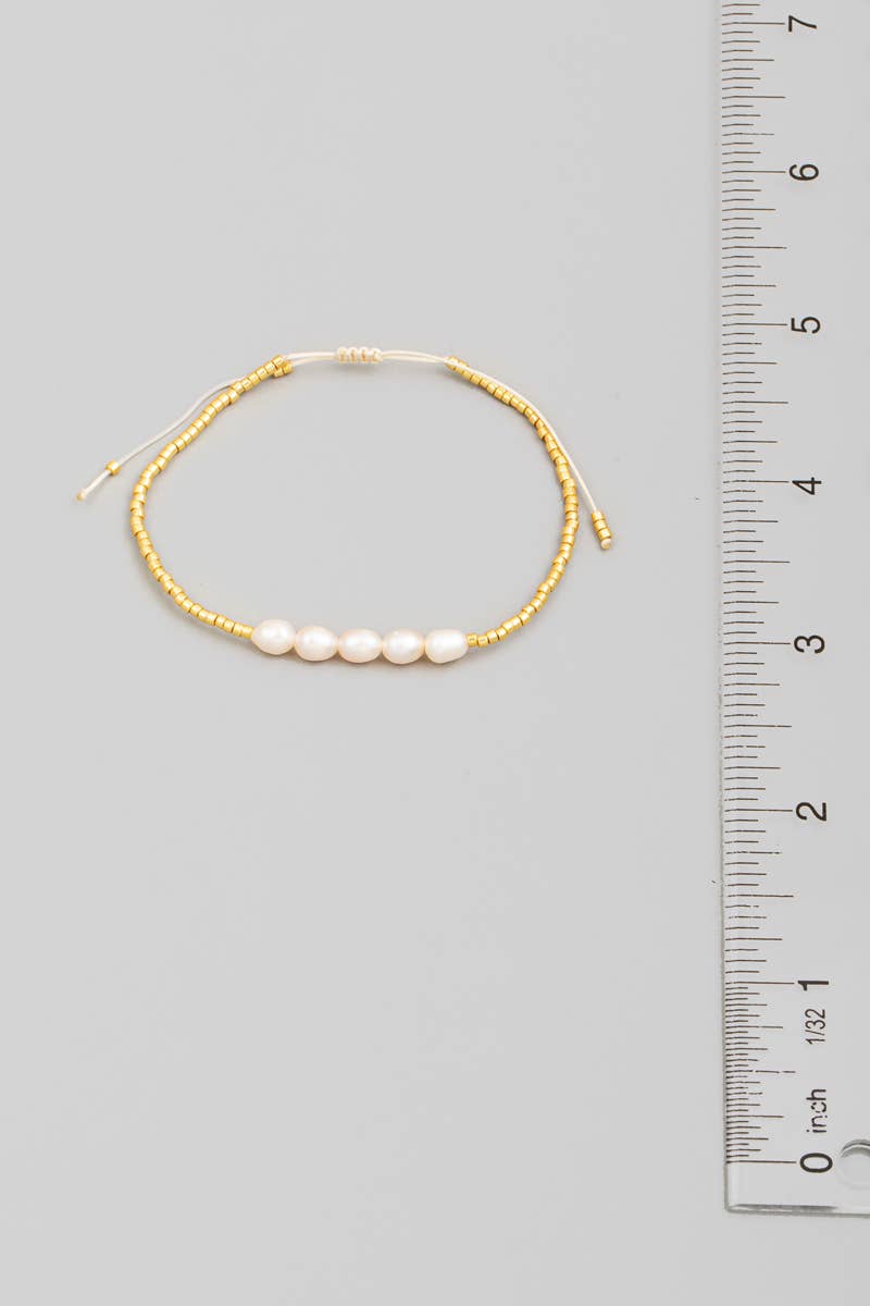 Dainty Pearl Beaded Adjustable Bracelet: GD