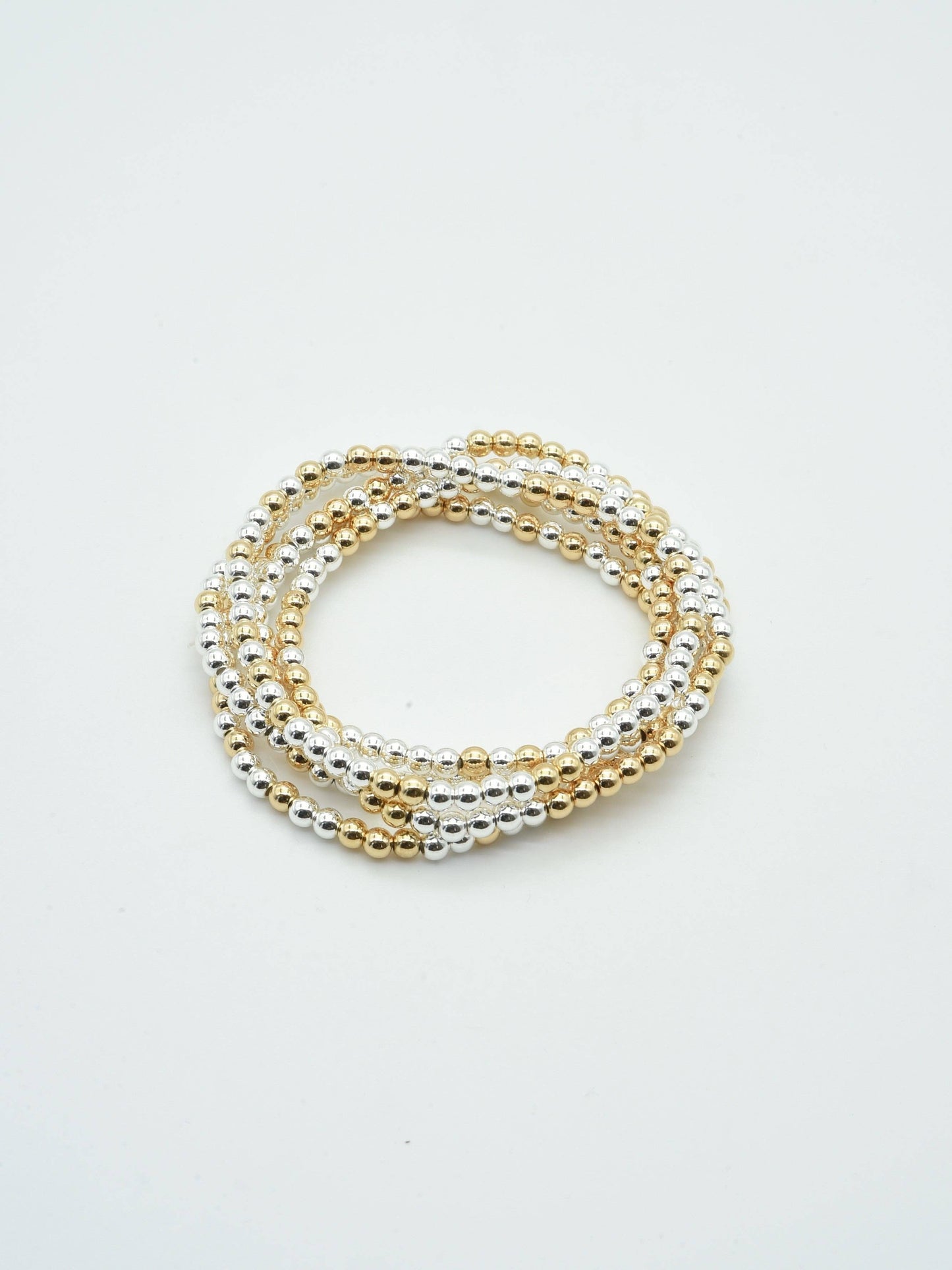 Gold Beaded with Silver Beaded Accents Set of 5 Stretch Bracelet