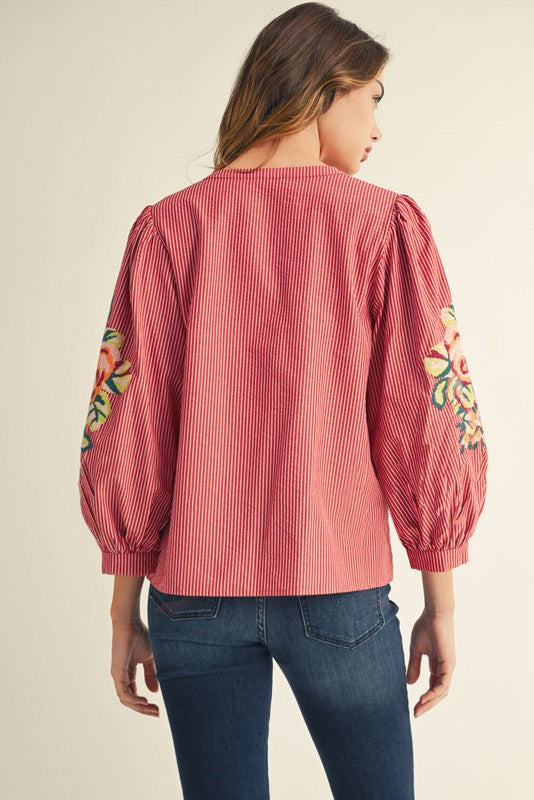 Rosefield Embroidered Stripe Blouse