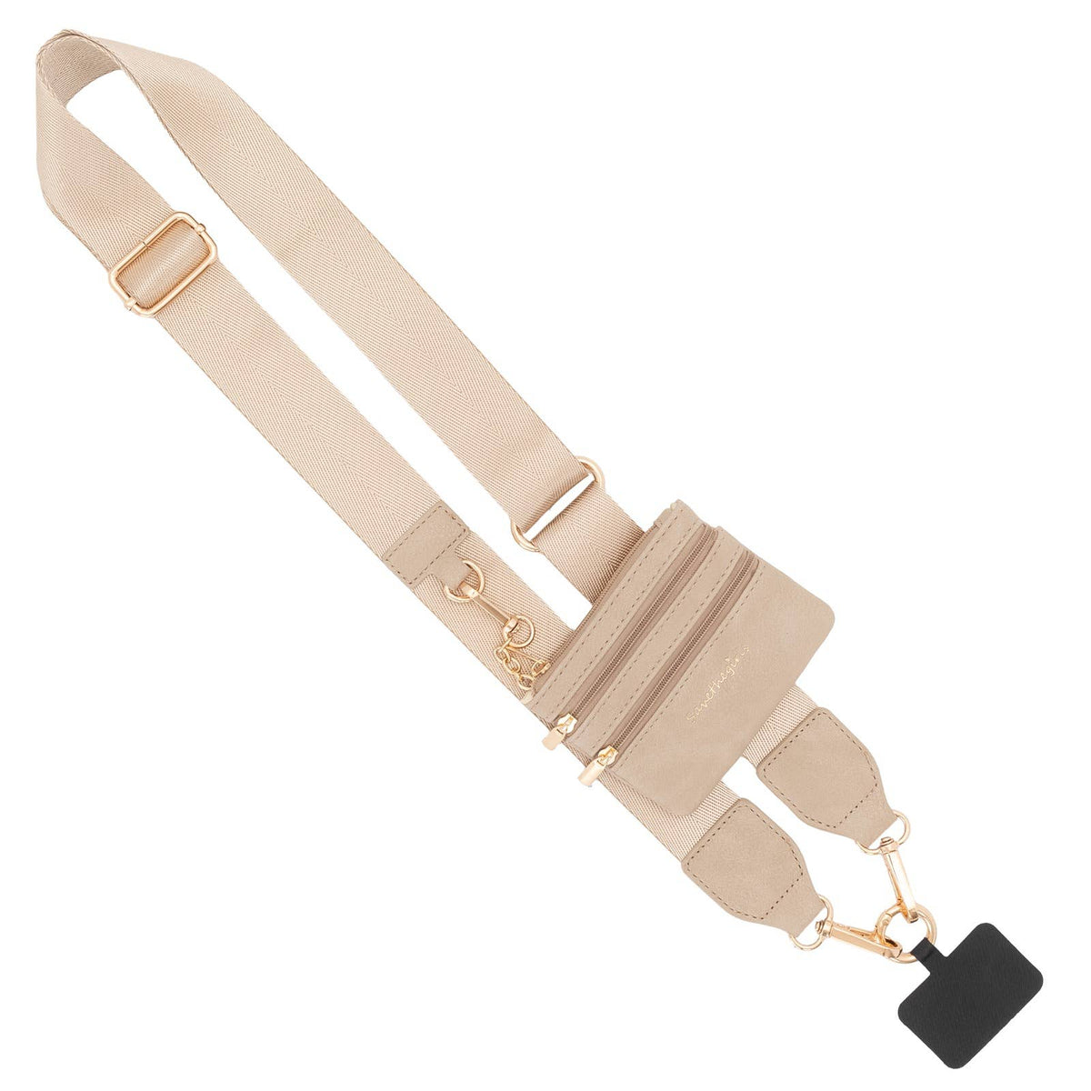 Clip & Go Phone Lanyard with Wallet - Taupe With Gold Hardware