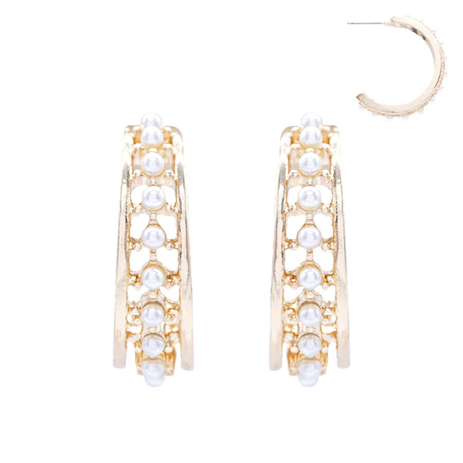 Gold Textured 1.35" Hoop Earring