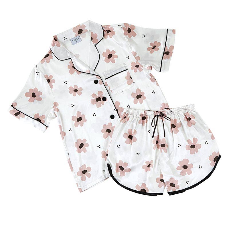 Short Pj Set - White/Blush Flowers