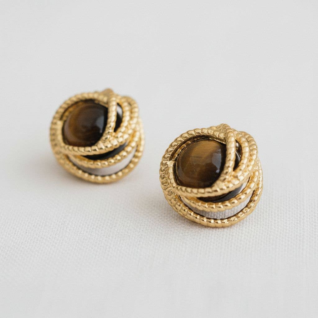 Geometric Tiger Eye Stone Drop Earrings