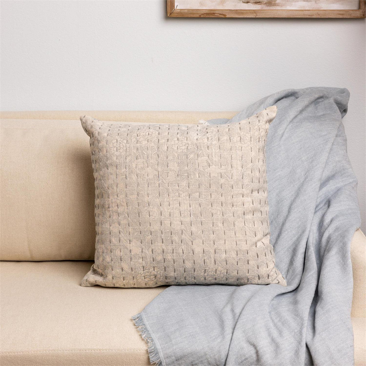 Windward Blue Kantha Stitch Pillow