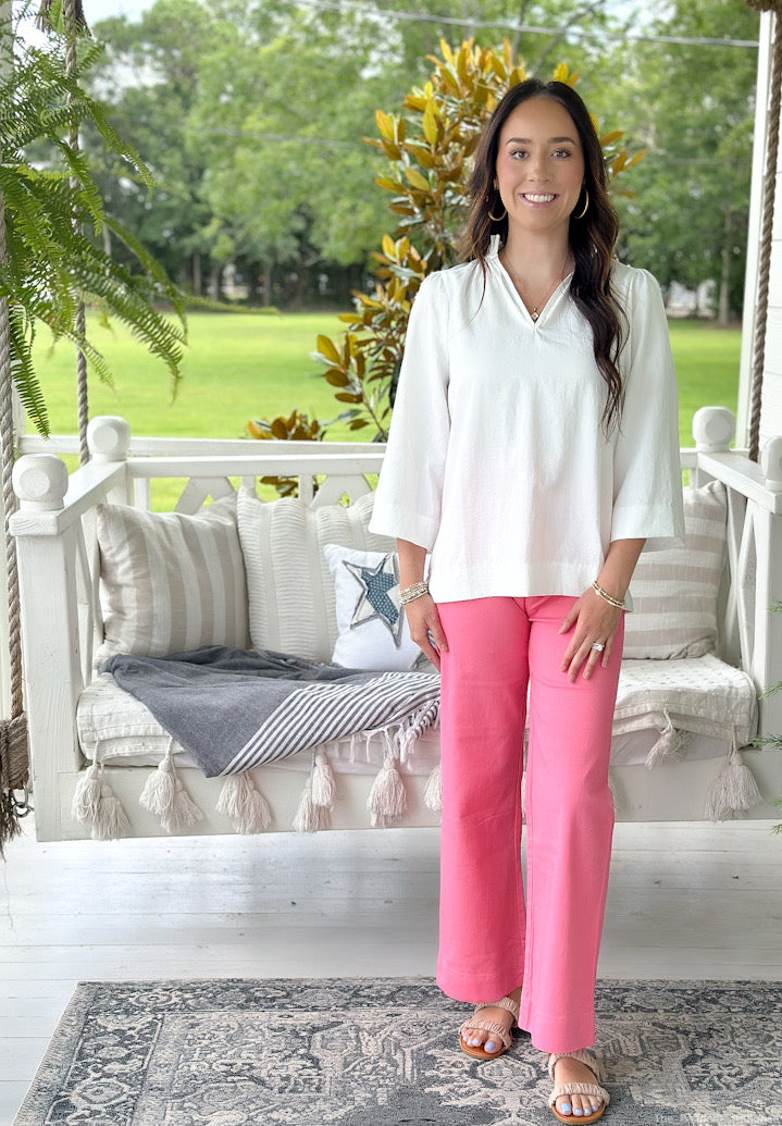 White Ruffled Neck Blouse