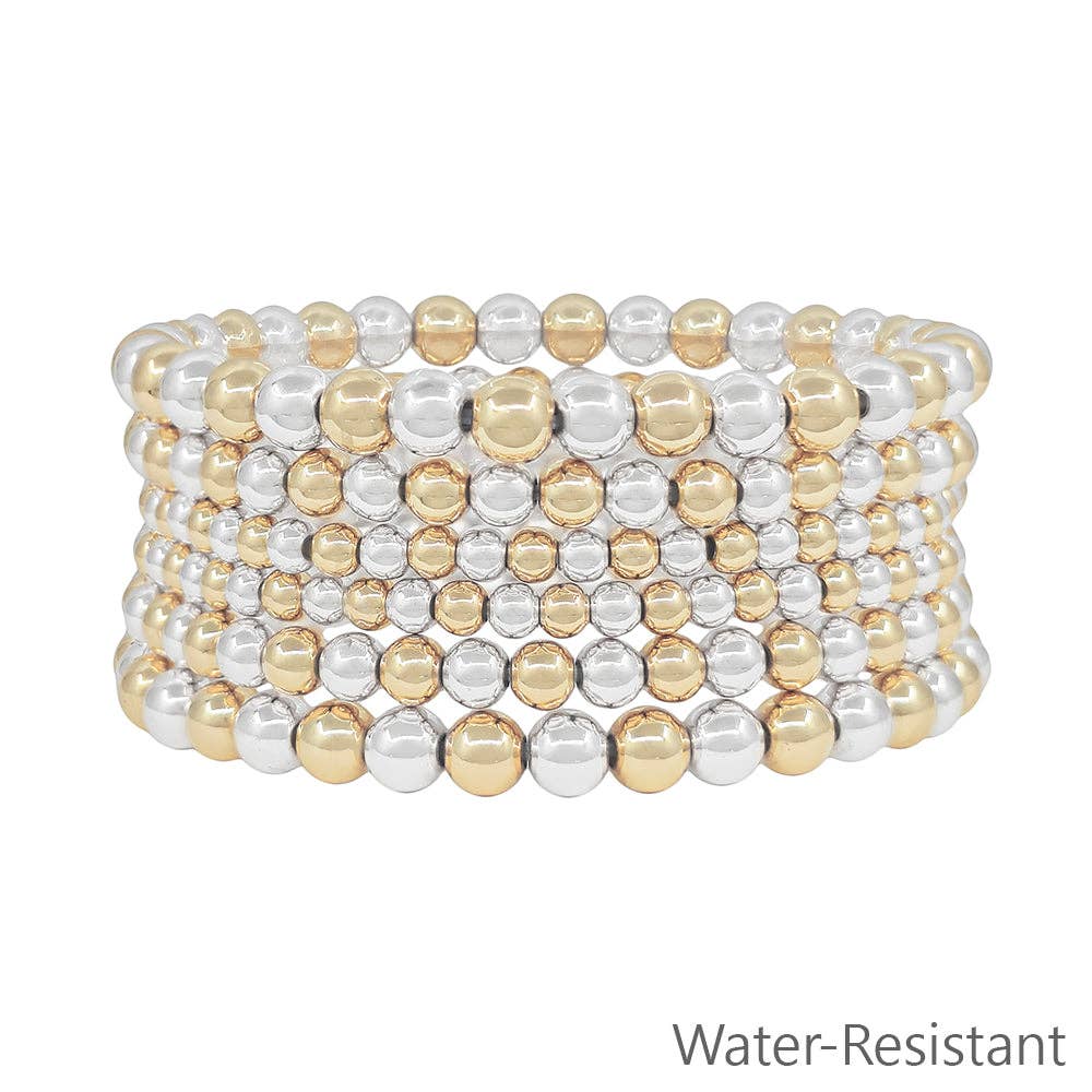 Gold and Silver Graduated Set of 6 Stretch Bracelets