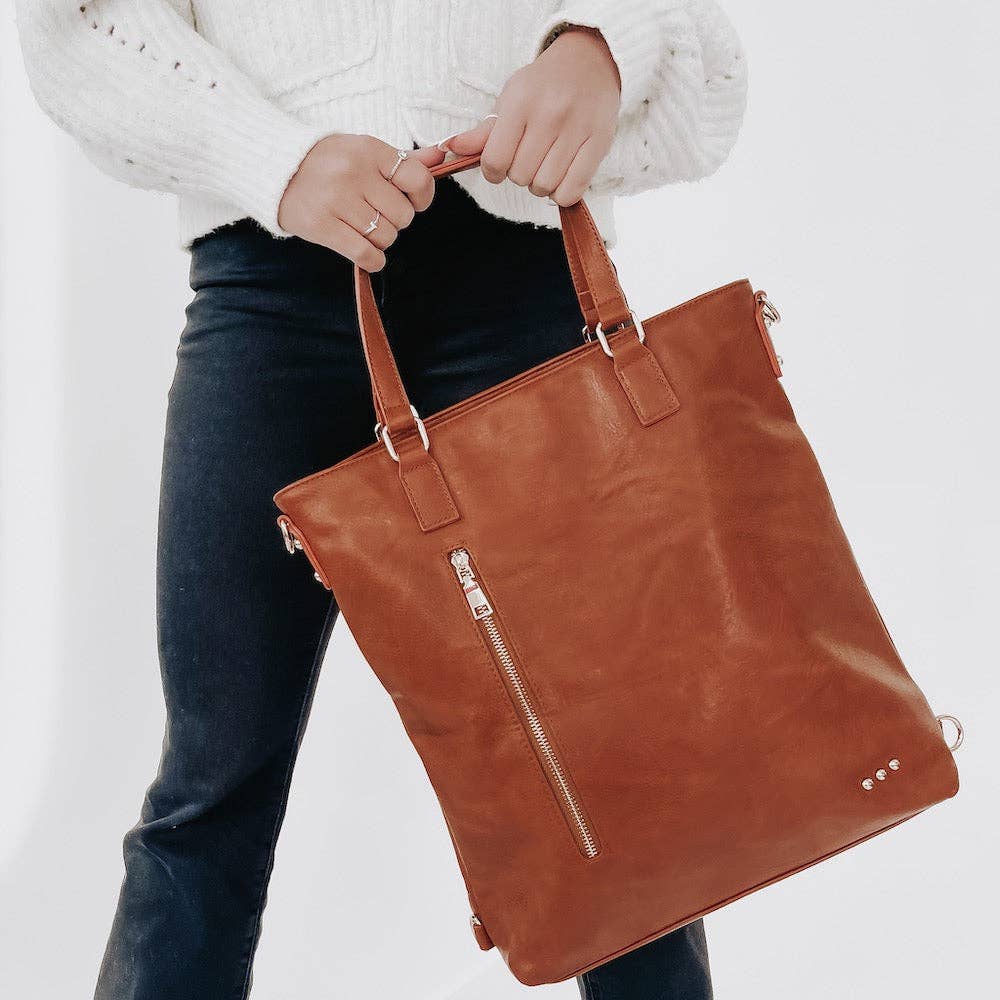 Brown Vegan Leather Backpack & Crossbody Tote Bag