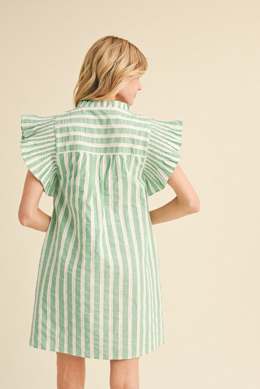 Mint Stripe Ruffle Sleeve Dress