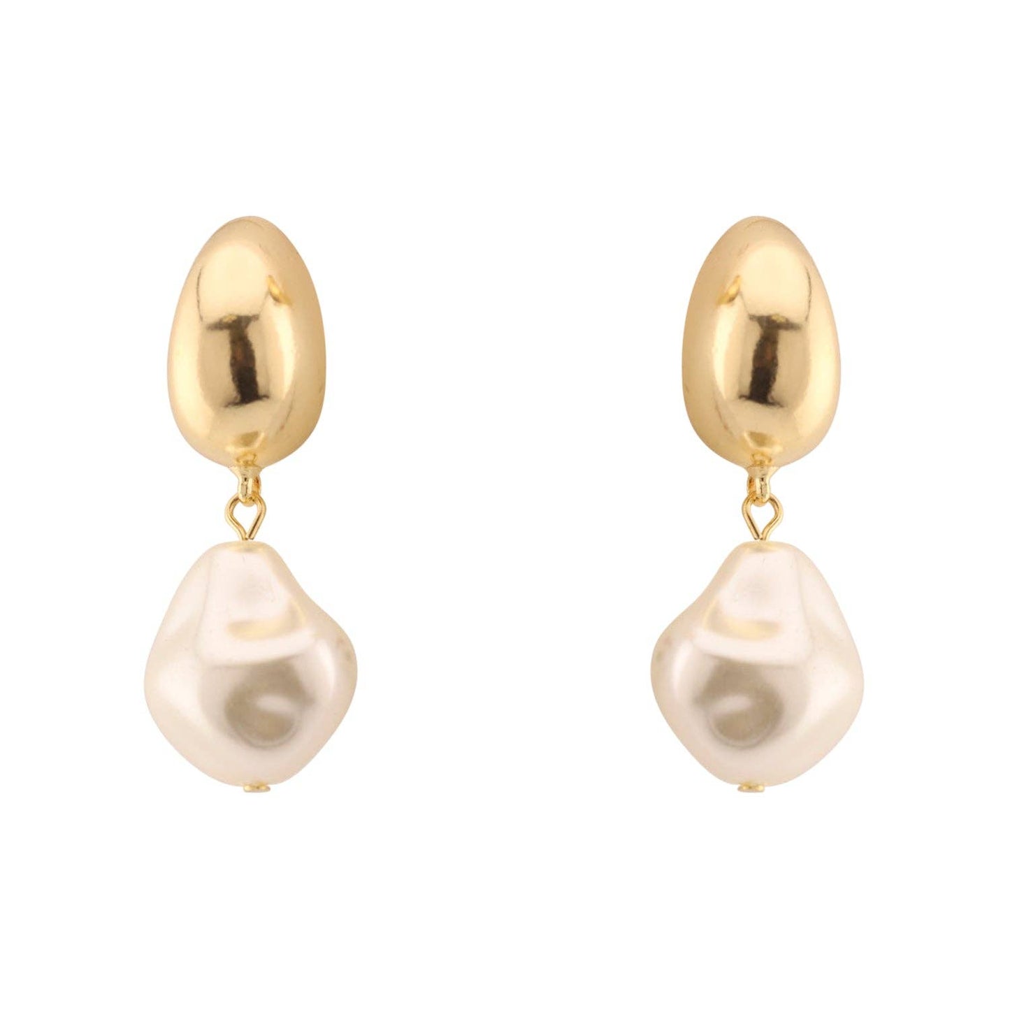 Gold Beaded with Freshwater Pearl 1" Earring