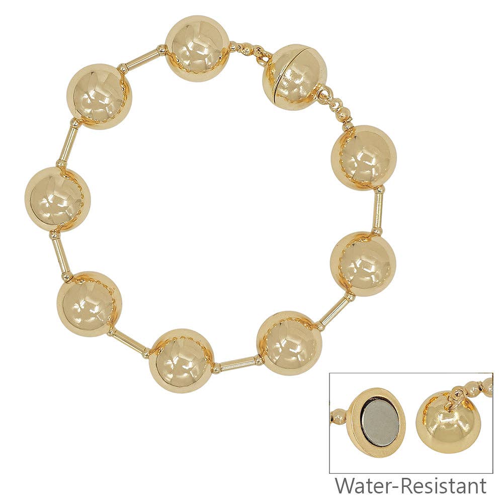 14MM Gold Beaded with Gold Magnetic Closure 7.5" Bracelet