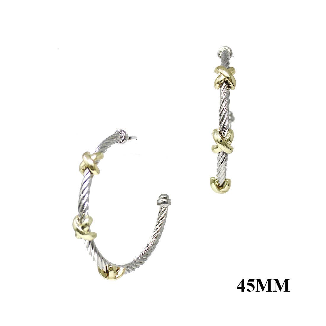 Silver Wired with Gold Xs 2" Hoop Earring