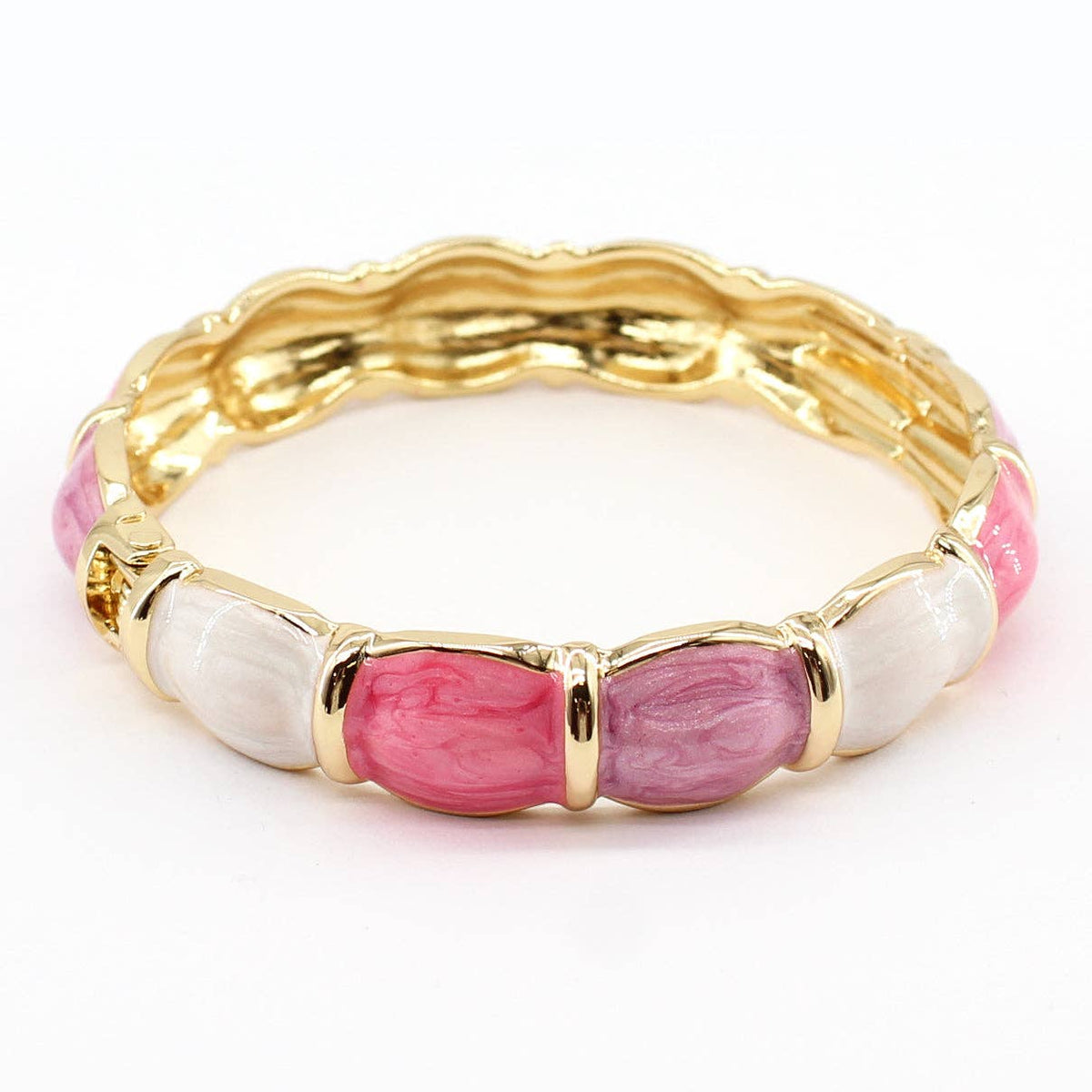 Pink Multi Color Resin Marbled .5" and Gold Bangle Bracelet