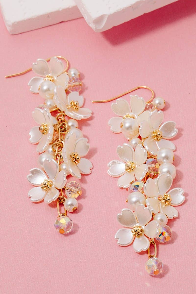 Pearl Beads And Flowers Chain Dangle Earrings