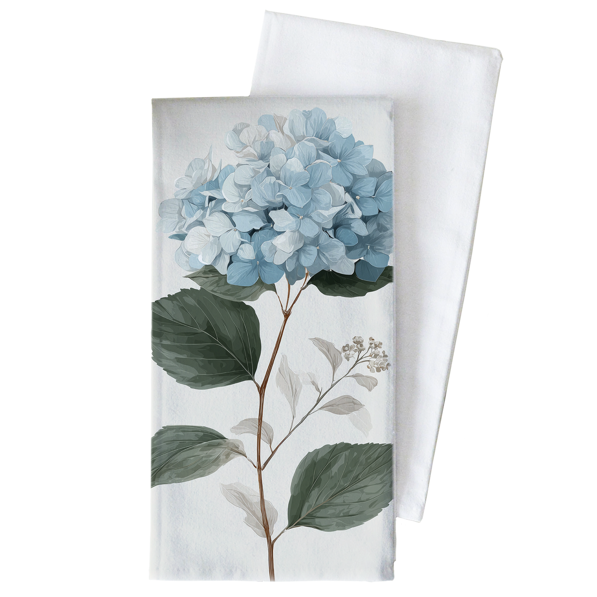 Blue Hydragea Tea Towel: White