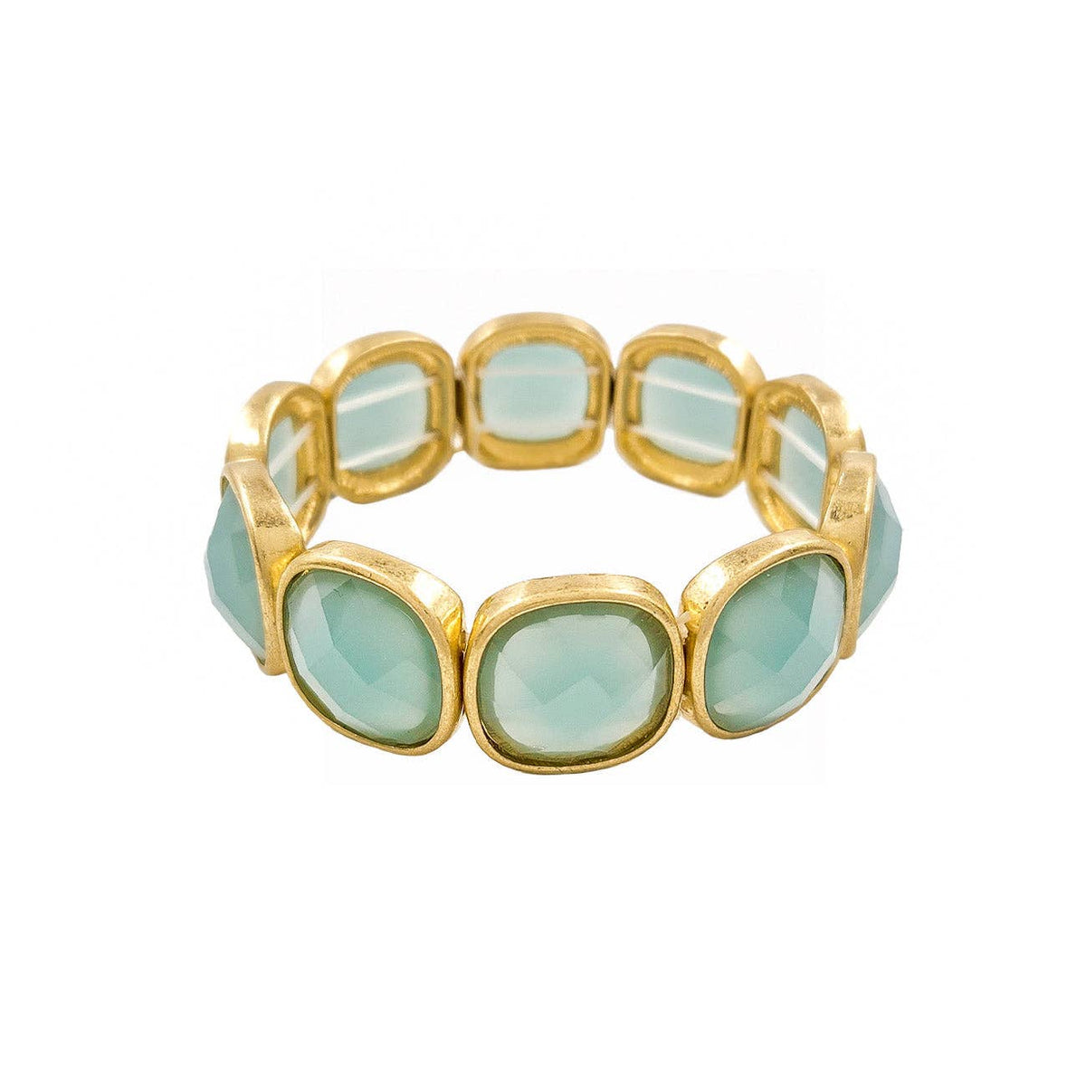 Mint Opal Square Stone and Gold Stretch Bracelet