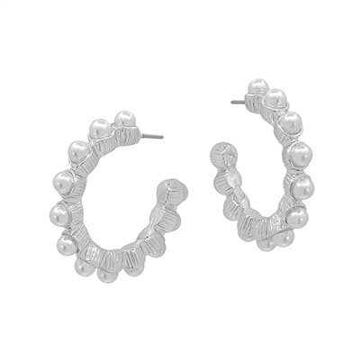 Silver Hoop with Pearl Studded Accents 1.2" Earring
