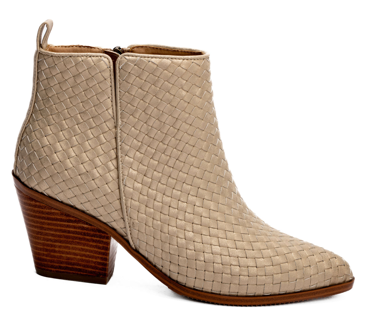 Come and Get It Woven Bootie – Gold Metallic